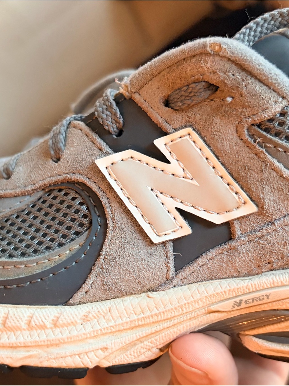 New Balance Kids Gray Suede Sneaker with White Logo